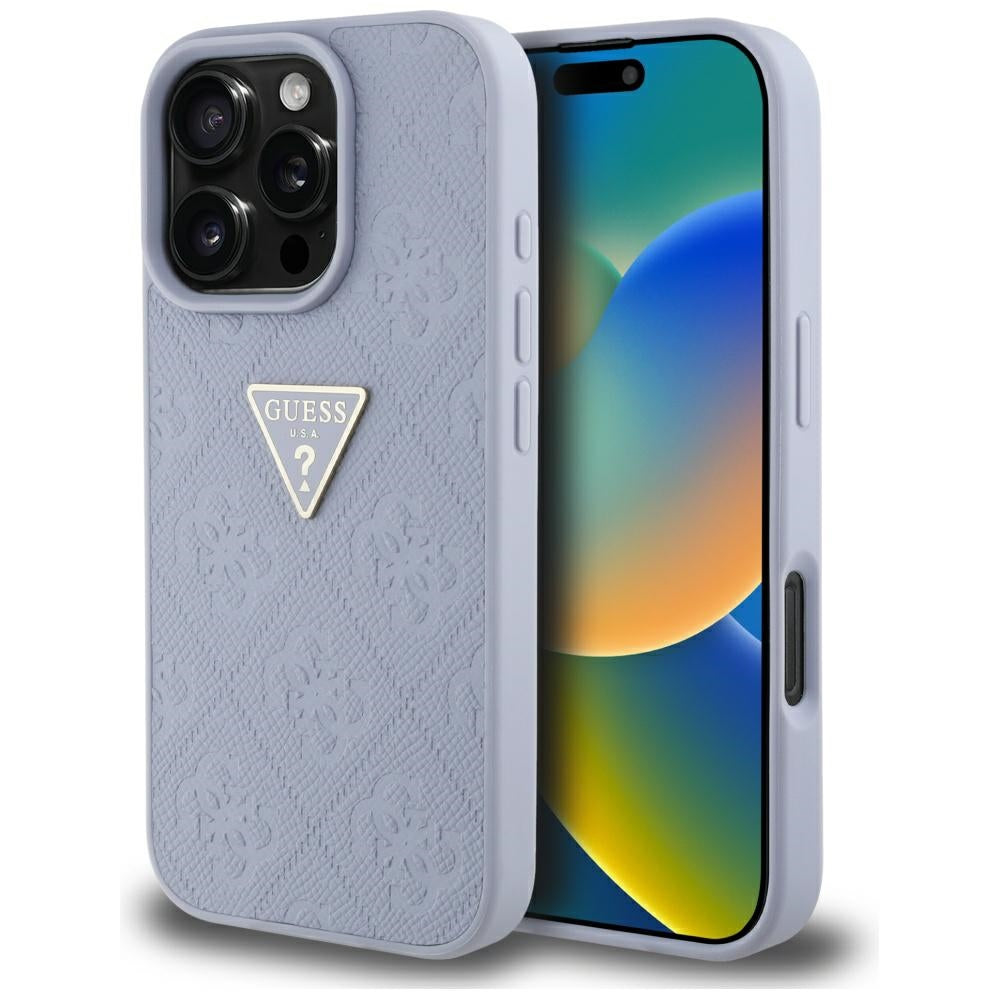 Hülle für Apple iPhone 16 Pro Max, Guess, Hot Stamp 4G Pattern Triangle Logo, Helles Lila