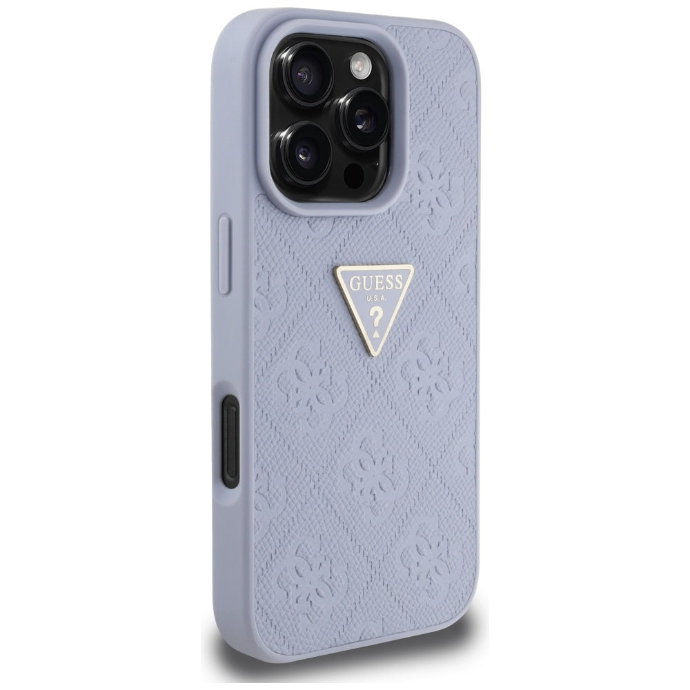 Hülle für Apple iPhone 16 Pro Max, Guess, Hot Stamp 4G Pattern Triangle Logo, Helles Lila