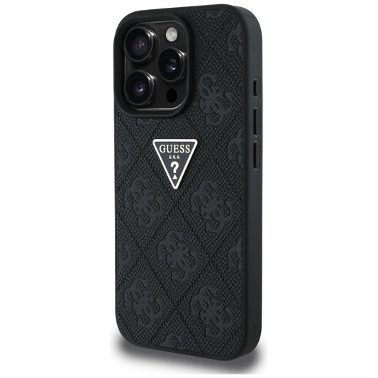 Hülle für Apple iPhone 16 Pro Max, Guess, Hot Stamp 4G Pattern Triangle Logo, Schwarz