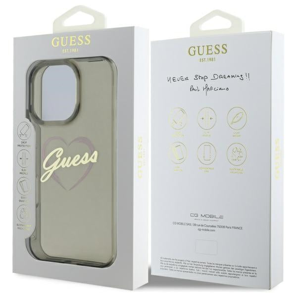 Case for Apple iPhone 16 Pro Max, Guess, IML Heart, Black