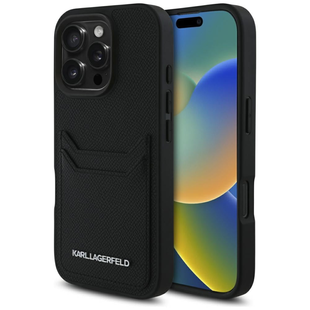 Hülle für Apple iPhone 16 Pro Max, Karl Lagerfeld, Grained Cardslots, Schwarz