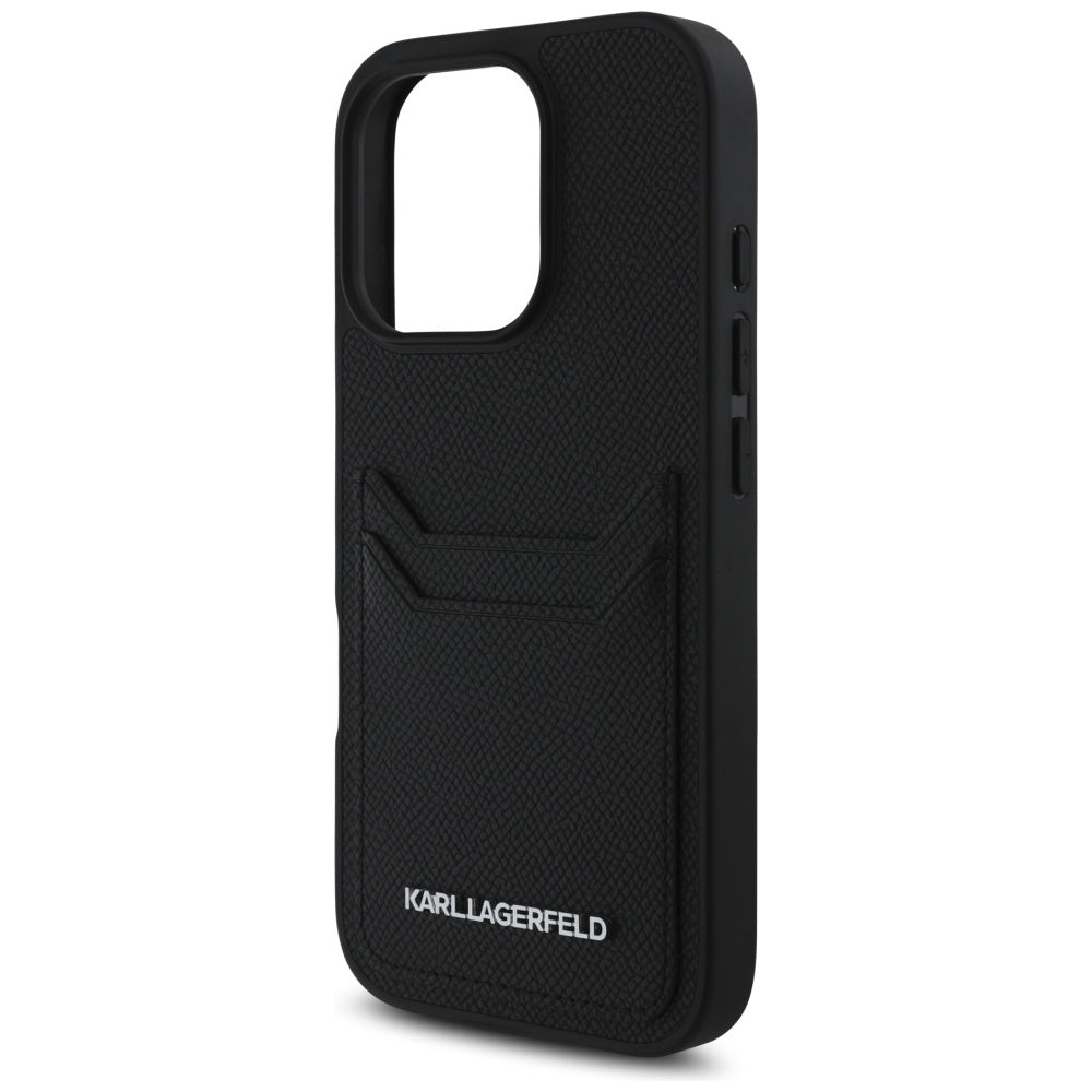 Hülle für Apple iPhone 16 Pro Max, Karl Lagerfeld, Grained Cardslots, Schwarz