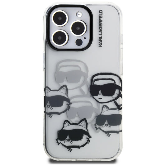 Hülle für Apple iPhone 16 Pro Max, Karl Lagerfeld, IML Luxury Multi Head Pattern, Transparent
