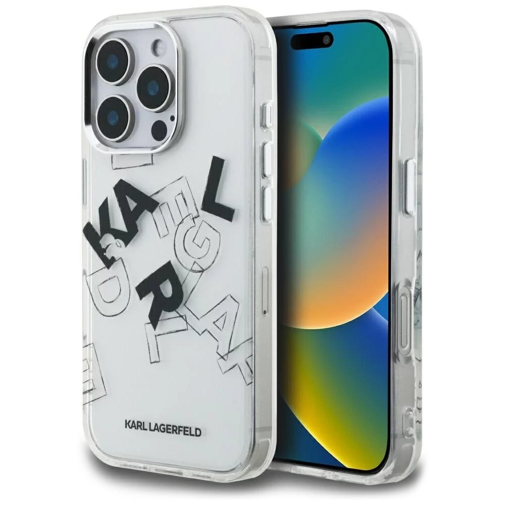 Hülle für Apple iPhone 16 Pro Max, Karl Lagerfeld, IML Sketched Graphic Logo, Transparent