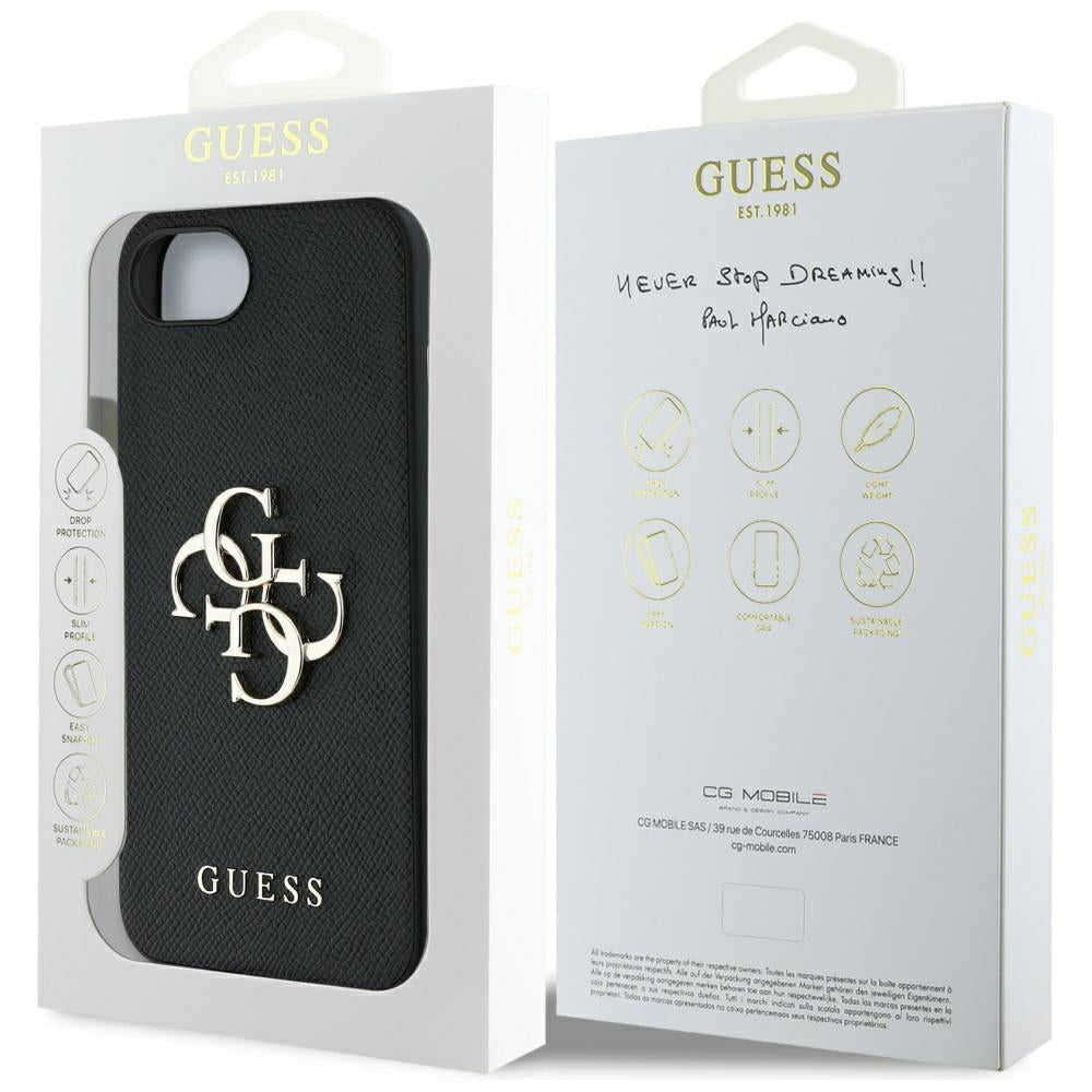 Case for Apple iPhone 17e / 16e, Guess, 4G Grained Big and Classic Logo, Black