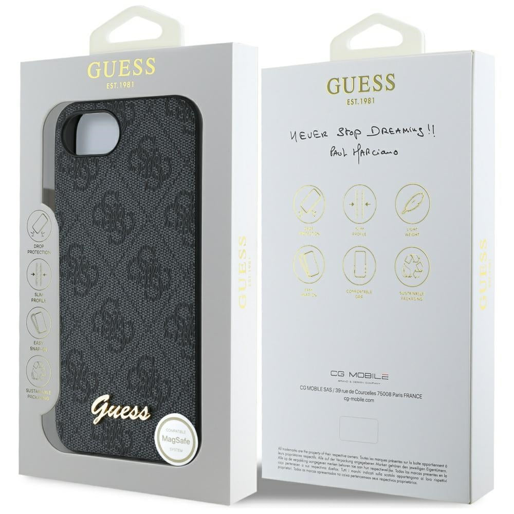 Hülle für Apple iPhone 17e / 16e, Guess, 4G Script Logo, Schwarz