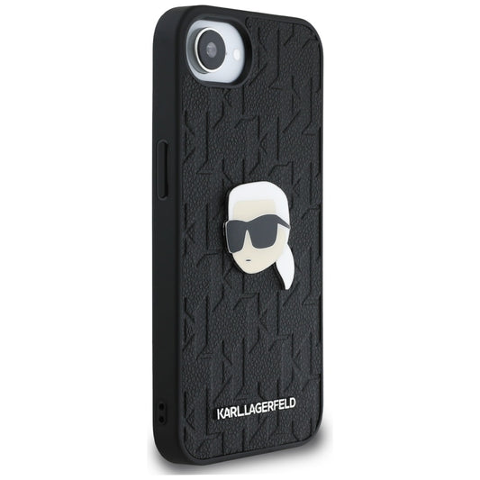 Hülle für Apple iPhone 16e, Karl Lagerfeld, Monogram Karl's Head, Schwarz