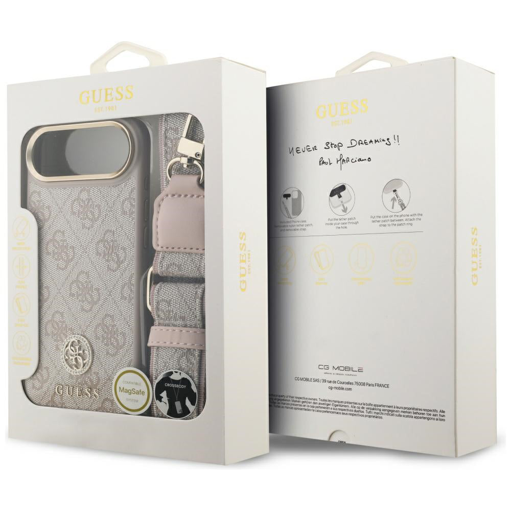Hülle für Apple iPhone 17 Air, Guess, 4G Strass Logo und Big Strap, Rosa
