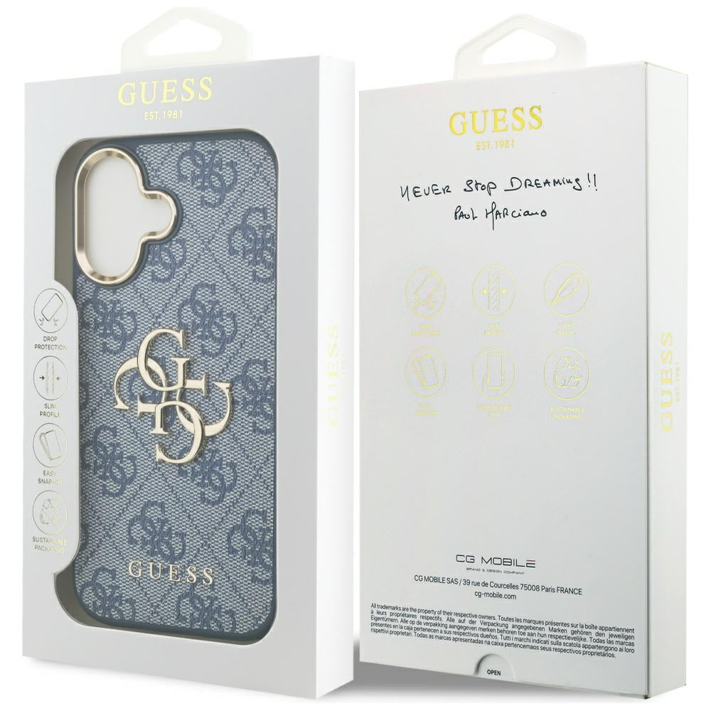 Hülle für Apple iPhone 17, Guess, Big 4G Logo Classic, Goldenes Blau