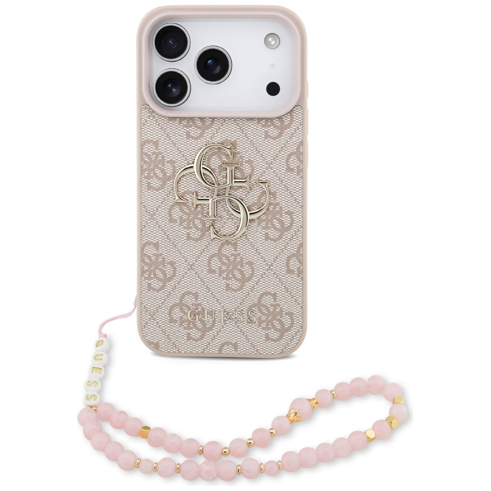 Hülle für Apple iPhone 17 Pro, Guess, 4G Classic Logo mit Trageriemen, Rosa