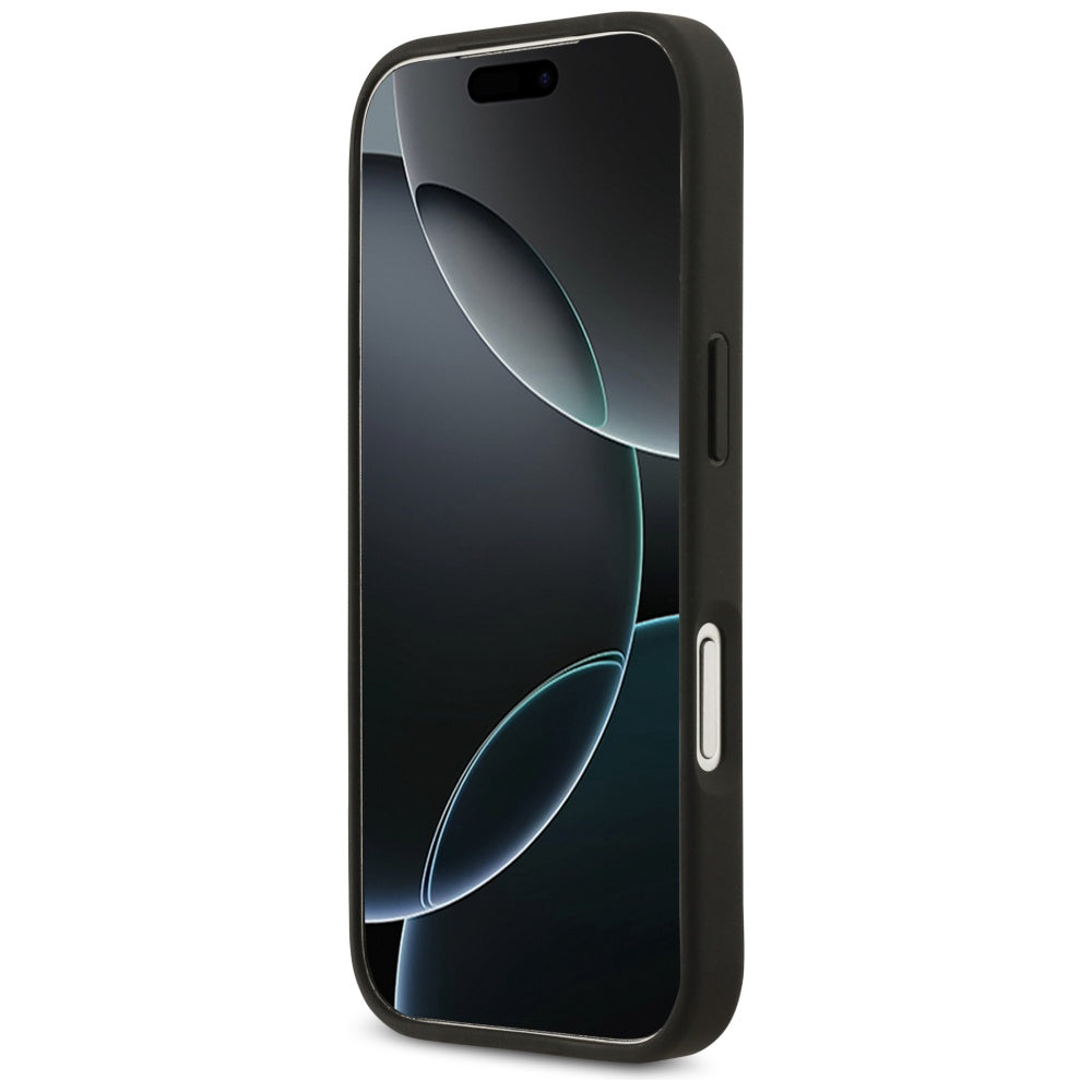 Hülle für Apple iPhone 17 Pro, Guess, 4G Grained Roses Big Logo, Schwarz