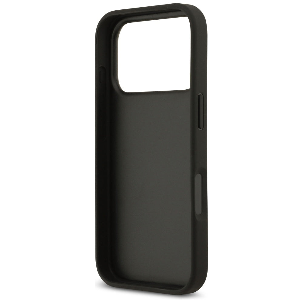 Hülle für Apple iPhone 17 Pro, Guess, 4G Grained Roses Big Logo, Schwarz