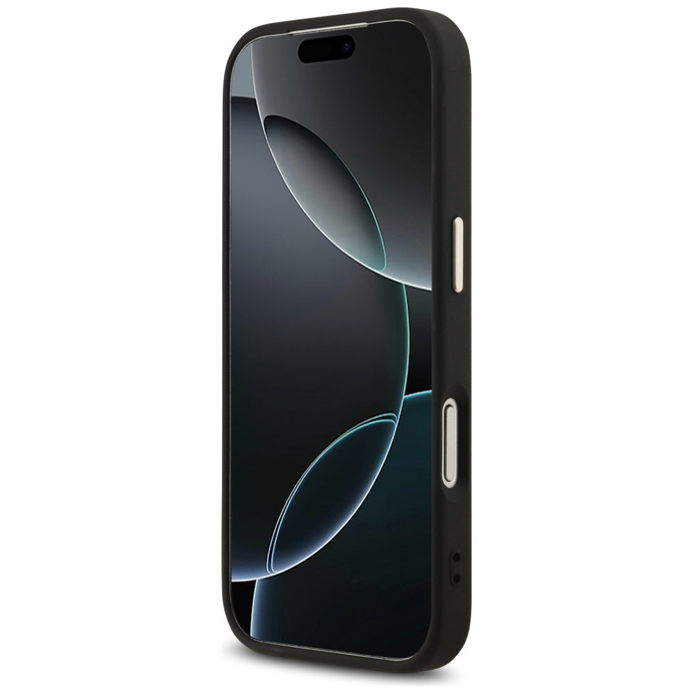 Case for Apple iPhone 17 Pro, Guess, Fixed Glitter Big 4G Metal Frame, Black