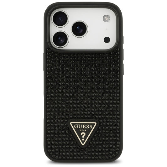 Hülle für Apple iPhone 17 Pro, Guess, Rhinestone Triangle Logo, Schwarz