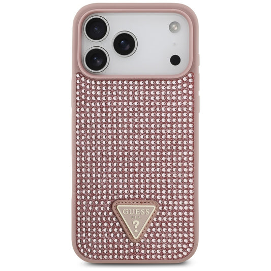 Hülle für Apple iPhone 17 Pro, Guess, Rhinestone Triangle Logo, Rosa