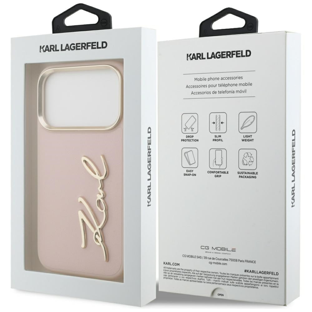 Hülle für Apple iPhone 17 Pro, Karl Lagerfeld, Script Logo, Rosa