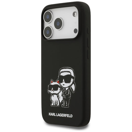 Hülle für Apple iPhone 17 Pro, Karl Lagerfeld, Sketch und Logo Karl & Choupette, Schwarz
