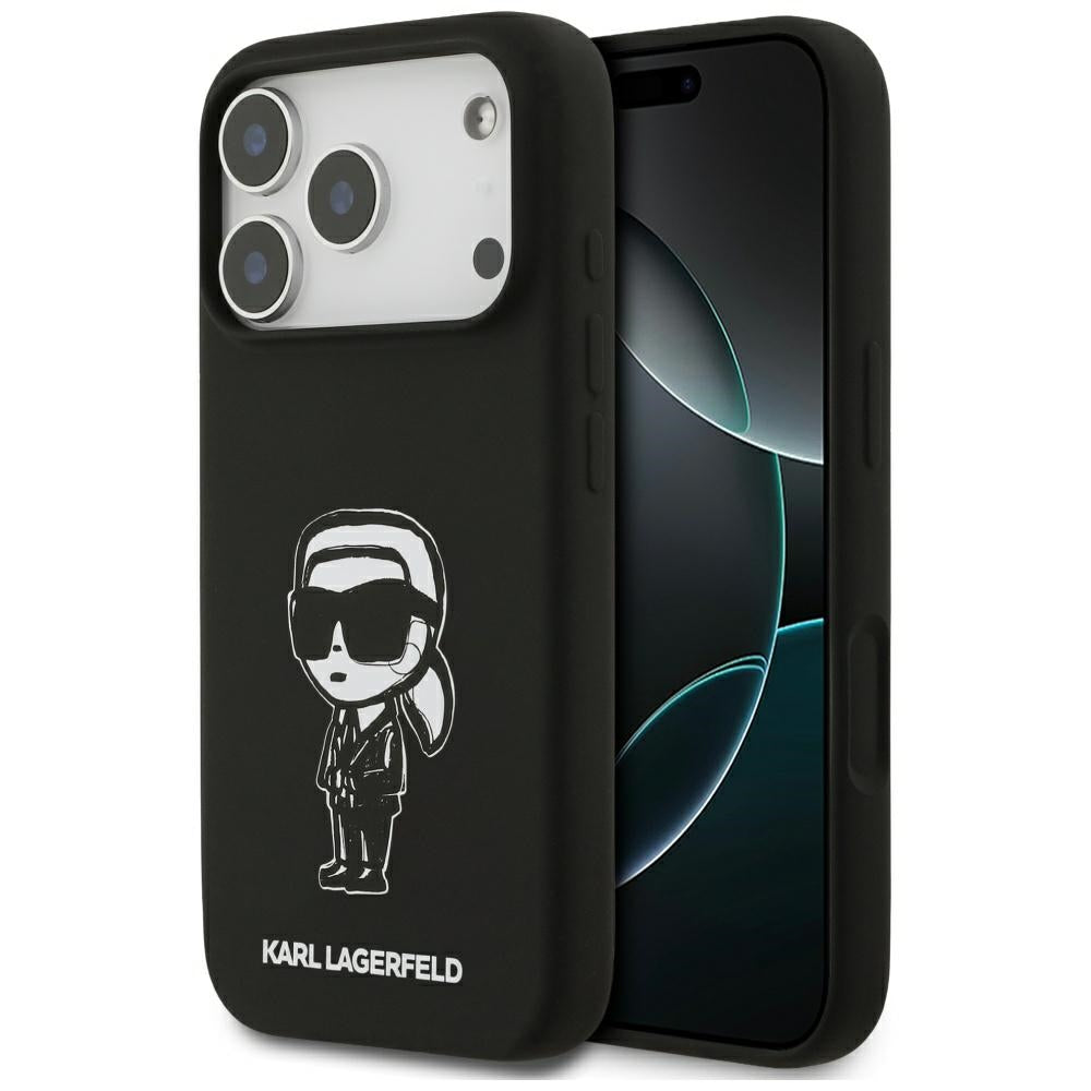 Hülle für Apple iPhone 17 Pro, Karl Lagerfeld, Sketch und Logo Karl, Schwarz