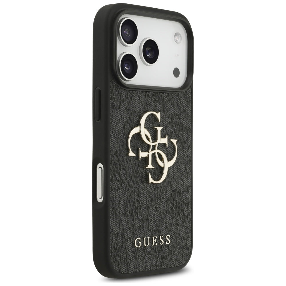 Hülle für Apple iPhone 17 Pro Max, Guess, 4G Classic Logo mit Trageriemen, Schwarz