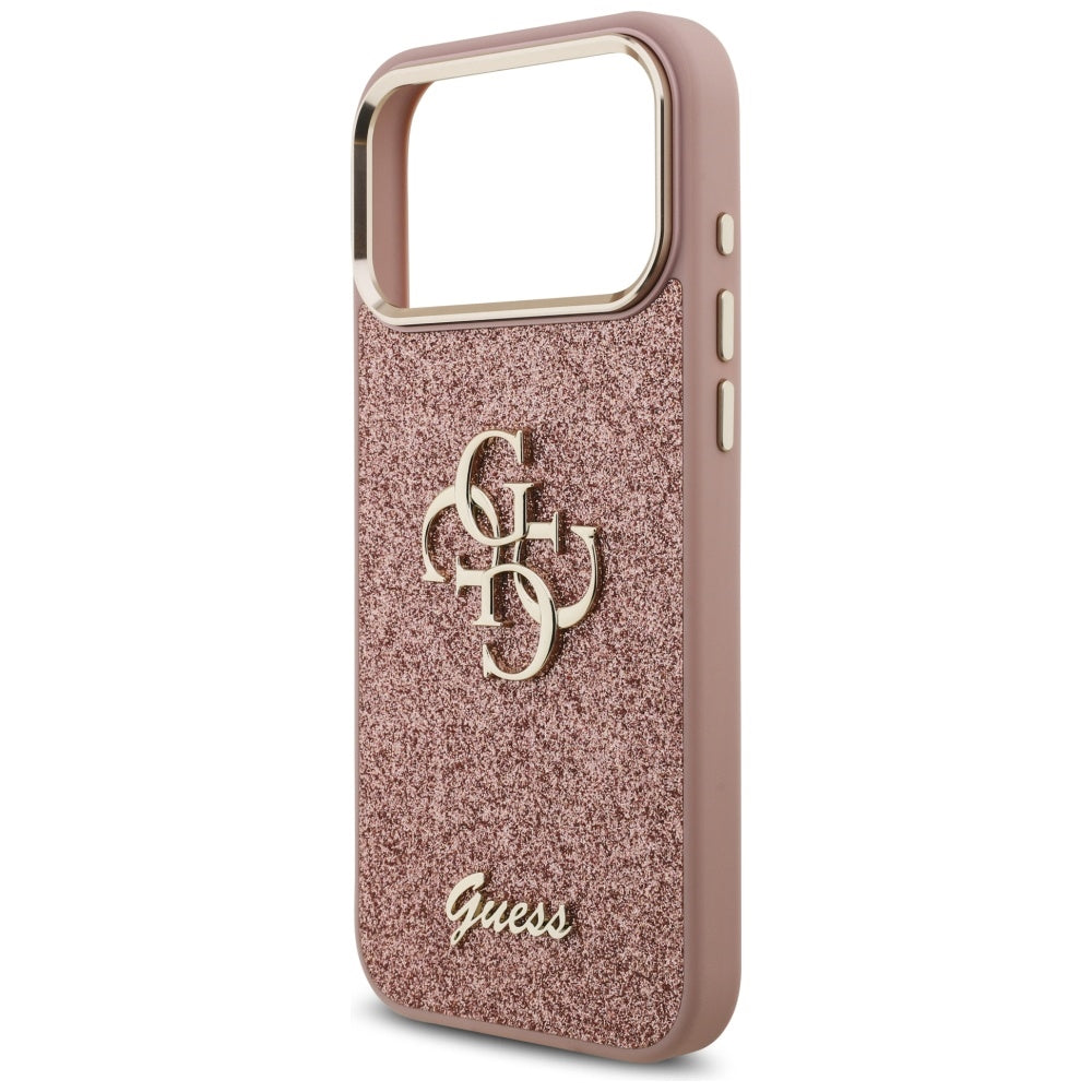 Hülle für Apple iPhone 17 Pro Max, Guess, Fixed Glitter Big 4G Metal Frame, Rosa