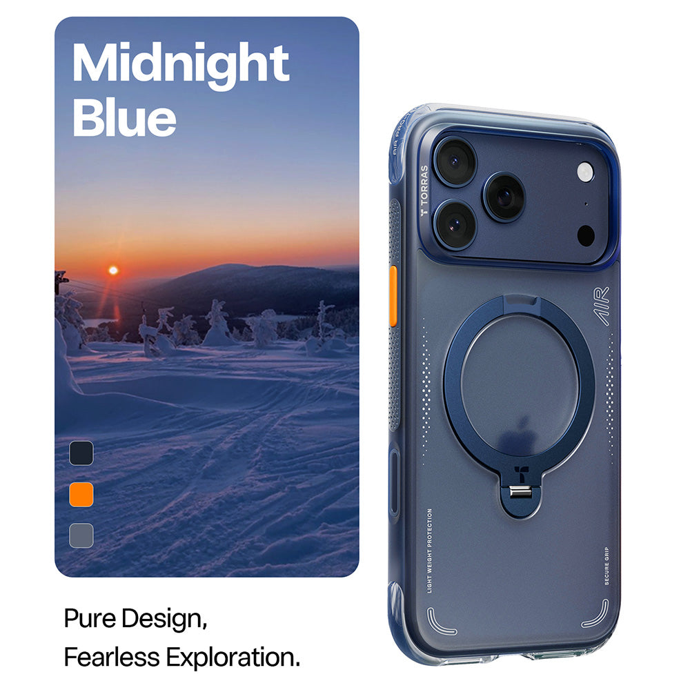 MagSafe Hülle für Apple iPhone 17 Pro Max, Torras, Ostand Spin Air, Blau