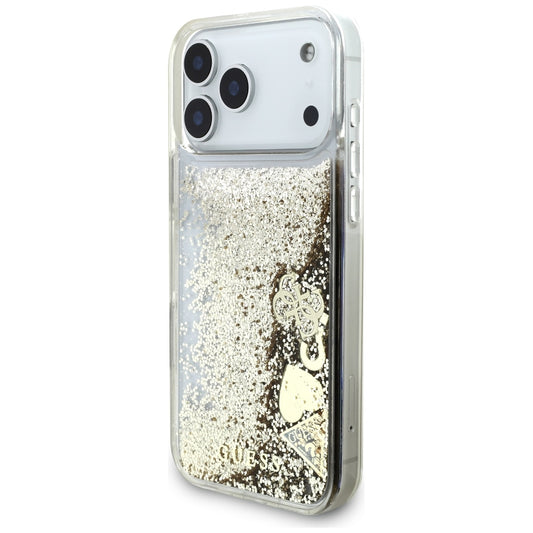 Hülle für Apple iPhone 18 Pro / 17 Pro, Guess, Liquid Glitter Charms, Goldfarben