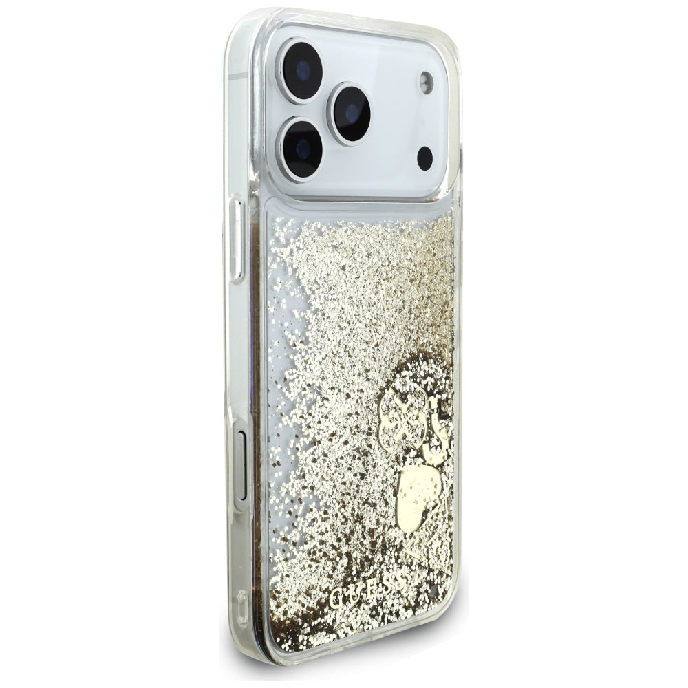 Hülle für Apple iPhone 18 Pro / 17 Pro, Guess, Liquid Glitter Charms, Goldfarben