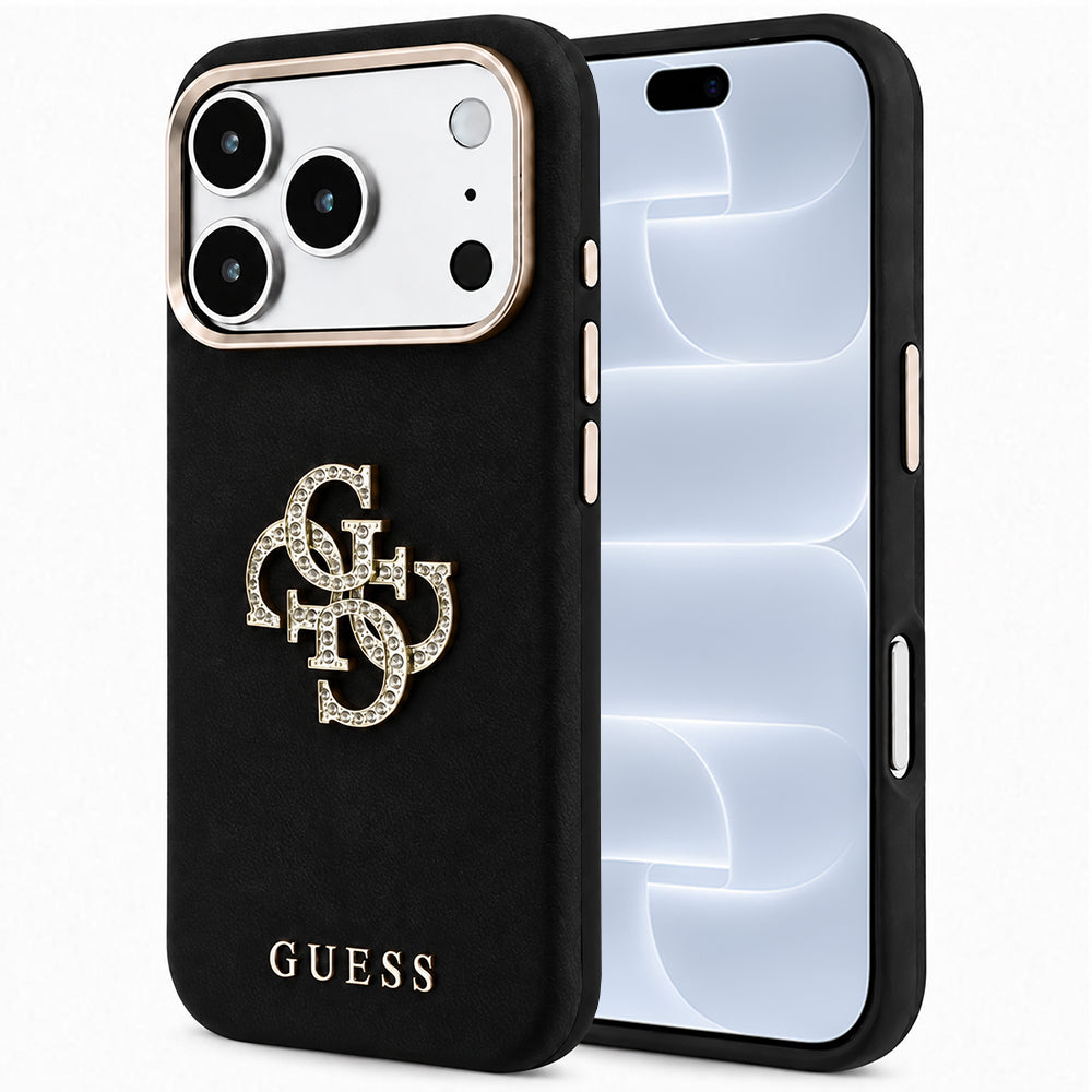 Hülle für Apple iPhone 18 Pro / 17 Pro, Guess, Smooth Big Strass Logo, Schwarz