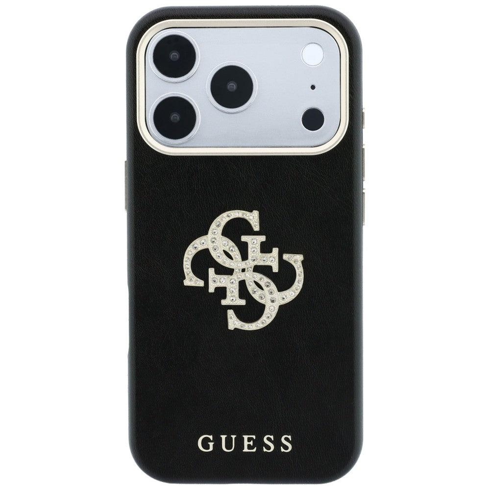 Hülle für Apple iPhone 18 Pro / 17 Pro, Guess, Smooth Big Strass Logo, Schwarz