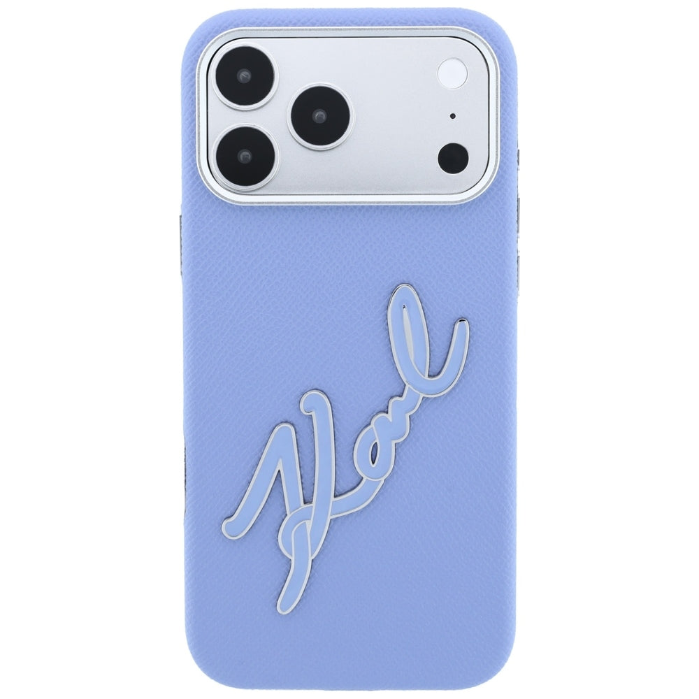 Hülle für Apple iPhone 18 Pro / 17 Pro, Karl Lagerfeld, glattes großes Harz-Signatur-Logo, Blau