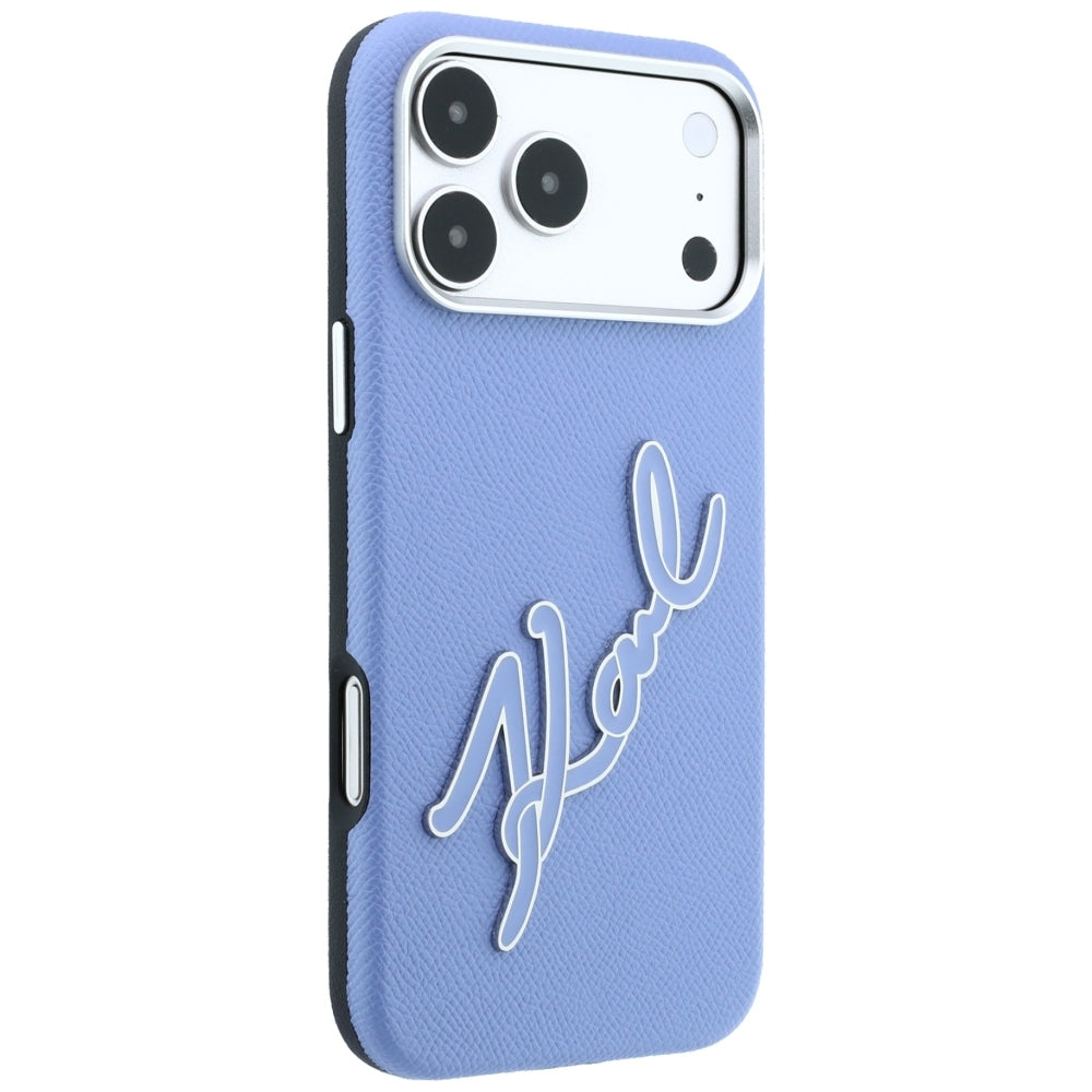 Hülle für Apple iPhone 18 Pro / 17 Pro, Karl Lagerfeld, glattes großes Harz-Signatur-Logo, Blau