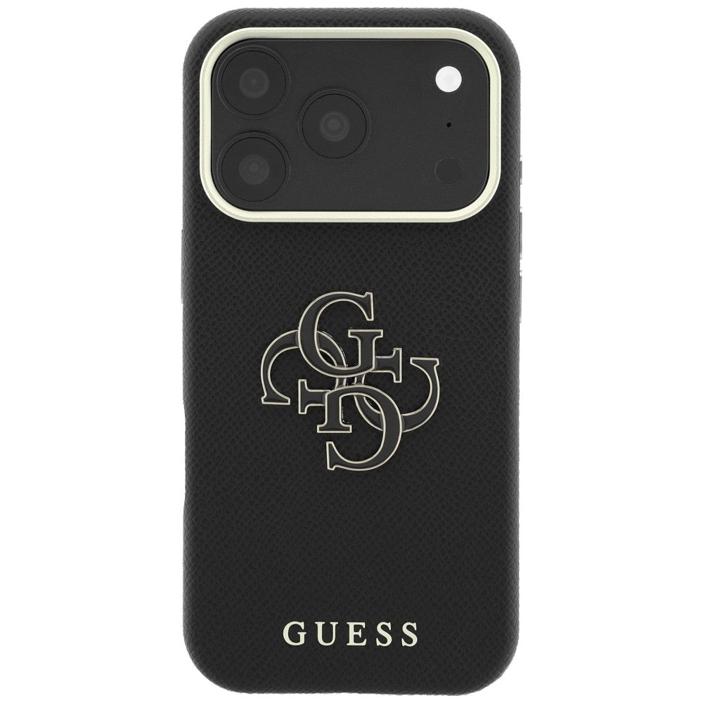 Hülle für Apple iPhone 18 Pro Max / 17 Pro Max, Guess, Geprägtes großes Harzlogo, Schwarz