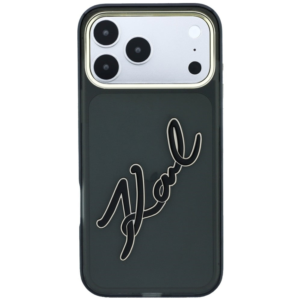 Hülle für Apple iPhone 18 Pro Max / 17 Pro Max, Karl Lagerfeld, IML Big Signature Resin Logo Metallrahmen, Schwarz