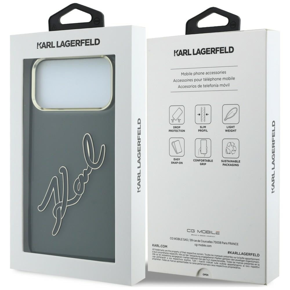 Hülle für Apple iPhone 18 Pro Max / 17 Pro Max, Karl Lagerfeld, IML Big Signature Resin Logo Metallrahmen, Schwarz