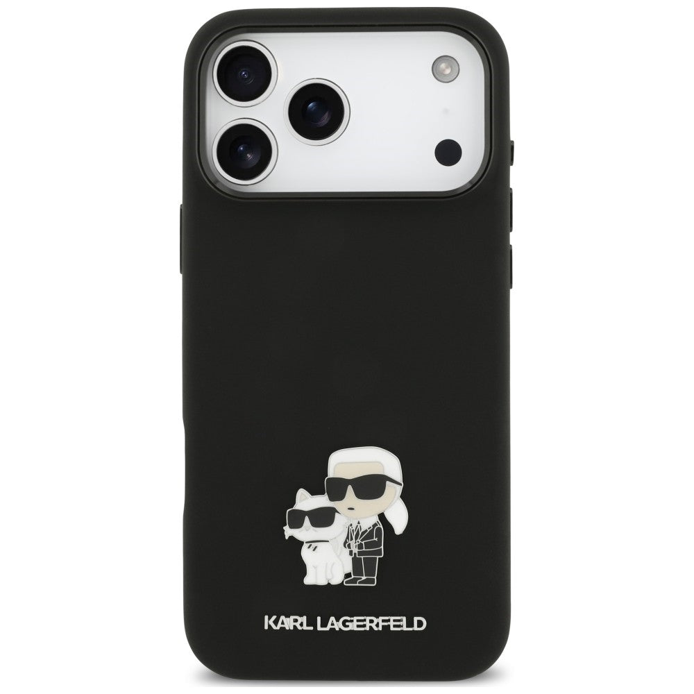 Hülle für Apple iPhone 18 Pro Max / 17 Pro Max, Karl Lagerfeld, Karl & Choupette Metal Pin, Schwarz