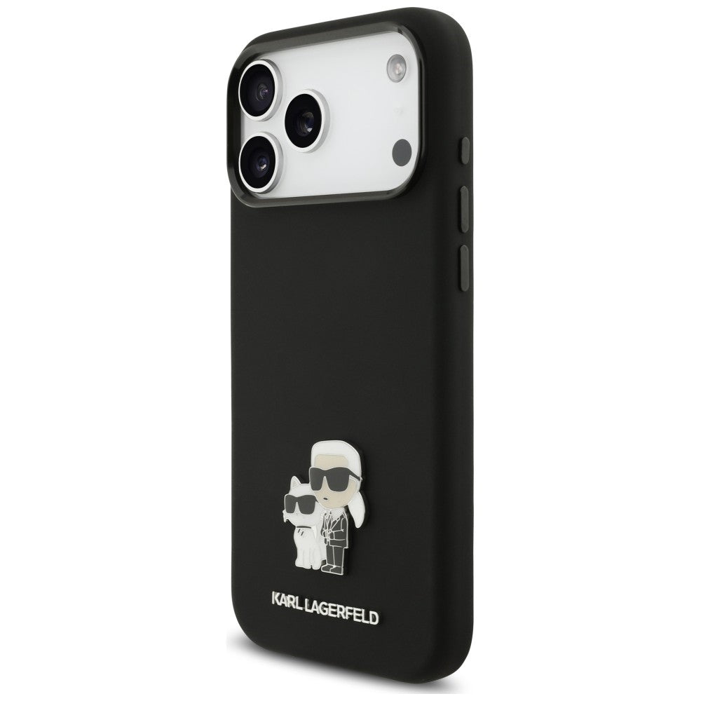 Hülle für Apple iPhone 18 Pro Max / 17 Pro Max, Karl Lagerfeld, Karl & Choupette Metal Pin, Schwarz