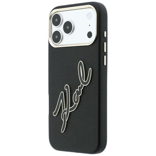 Hülle für Apple iPhone 18 Pro Max / 17 Pro Max, Karl Lagerfeld, glattes großes Harz-Signatur-Logo, schwarz
