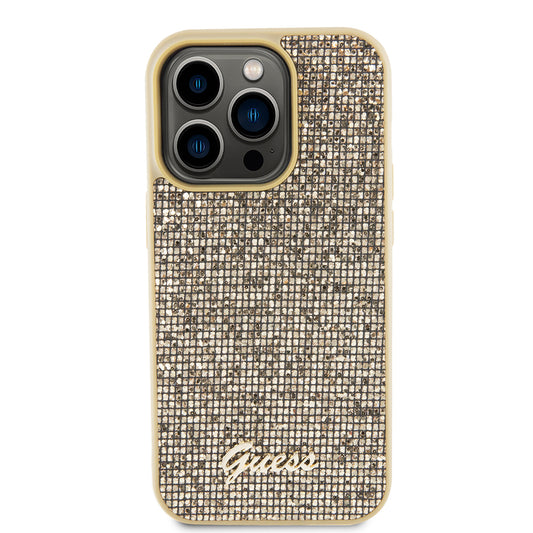 Hülle für Apple iPhone 15 Pro, Guess, PU Square Mirror Script Logo, Gold GUHCP15LPMSDGSD