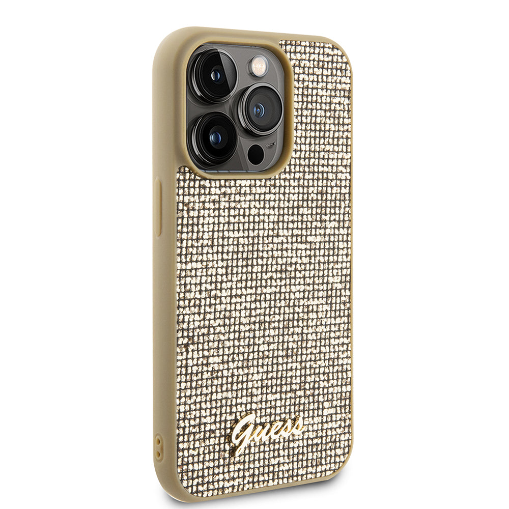Hülle für Apple iPhone 15 Pro, Guess, PU Square Mirror Script Logo, Gold GUHCP15LPMSDGSD