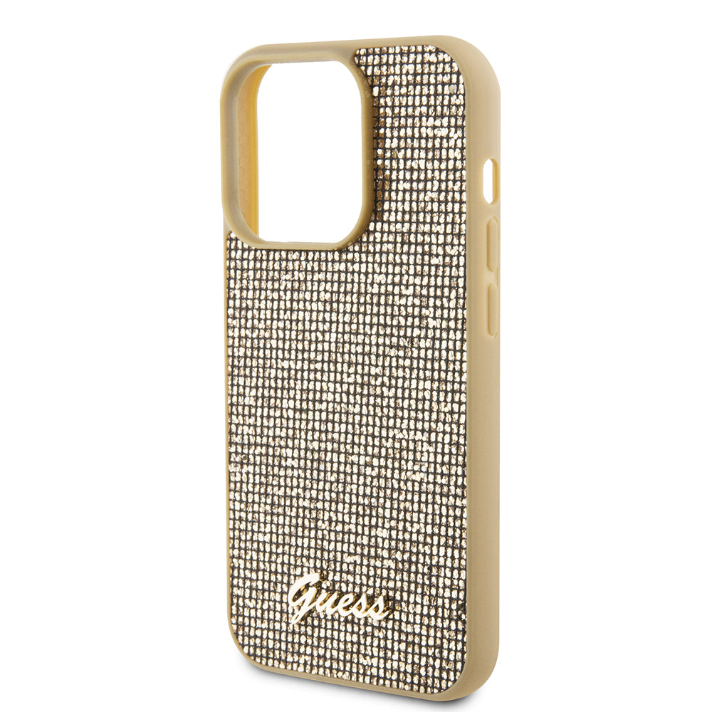 Hülle für Apple iPhone 15 Pro, Guess, PU Square Mirror Script Logo, Gold GUHCP15LPMSDGSD