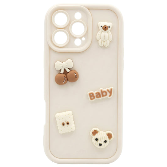 Hülle für Apple iPhone 16 Pro Max, OEM, Ultra Trendy 3D Bear, Beige