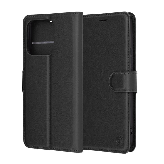 Hülle für Honor X8c, Techsuit, Leder-Folio, Schwarz