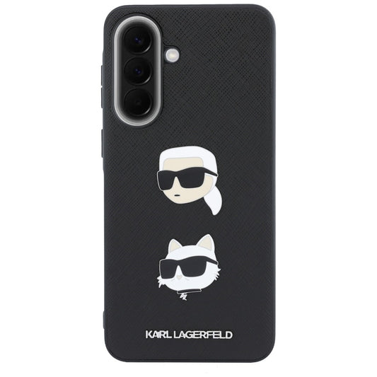 Hülle für Samsung Galaxy A37 5G, Karl Lagerfeld, Grained Karl & Choupette's Heads Pins und Logo, Schwarz