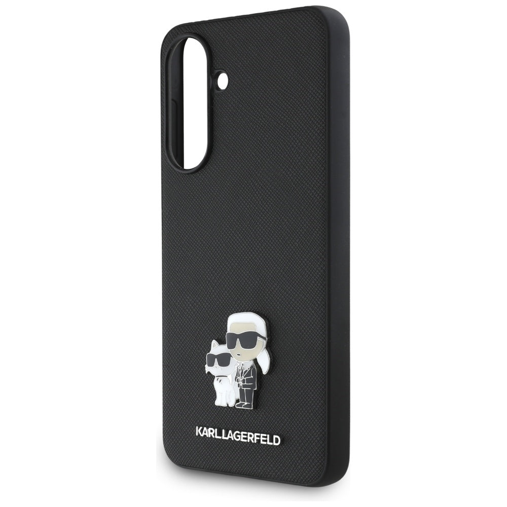 Hülle für Samsung Galaxy A56 A566, Karl Lagerfeld, Saffiano Karl & Choupette Metal, Schwarz