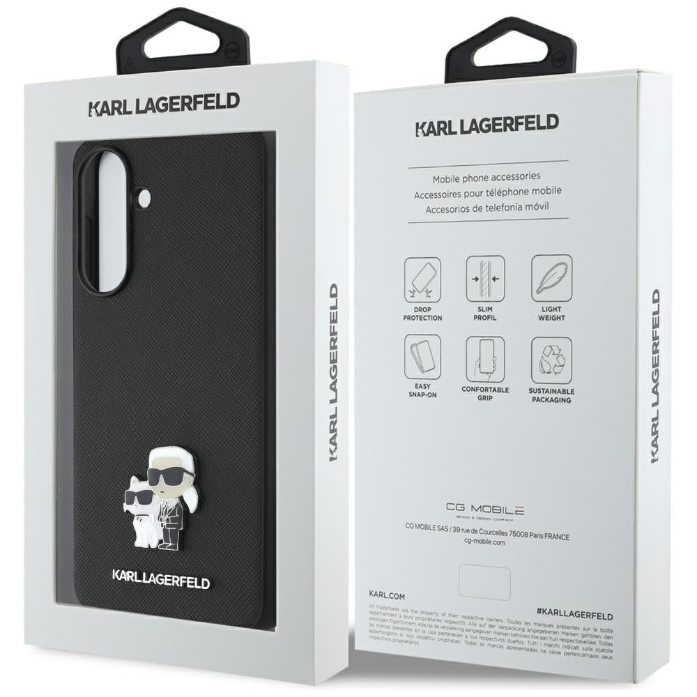 Hülle für Samsung Galaxy A56 A566, Karl Lagerfeld, Saffiano Karl & Choupette Metal, Schwarz