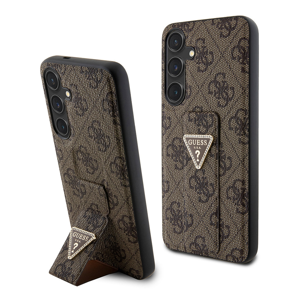 Hülle für Samsung Galaxy S24+ S926, Guess, Grip Stand 4G Triangle Strass, Braun