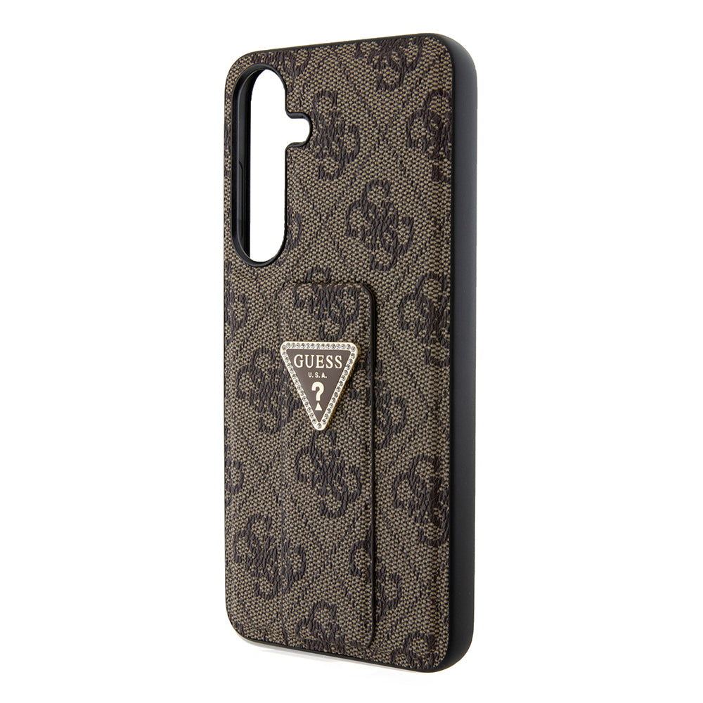 Hülle für Samsung Galaxy S24+ S926, Guess, Grip Stand 4G Triangle Strass, Braun