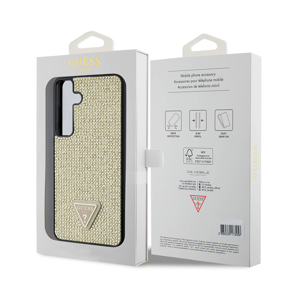 Hülle für Samsung Galaxy S24+ S926, Guess, Rhinestone Triangle Logo, Goldfarben