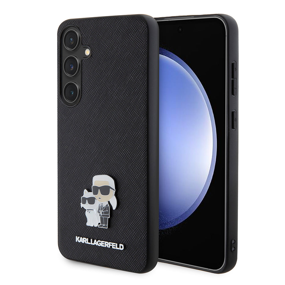 Hülle für Samsung Galaxy S24+ S926, Karl Lagerfeld, Saffiano Karl & Choupette Metal, Schwarz