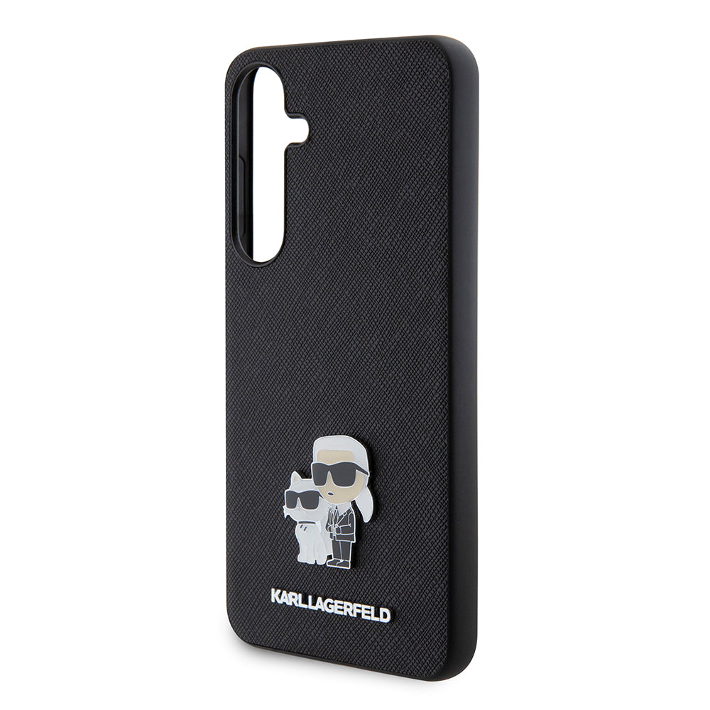 Hülle für Samsung Galaxy S24+ S926, Karl Lagerfeld, Saffiano Karl & Choupette Metal, Schwarz